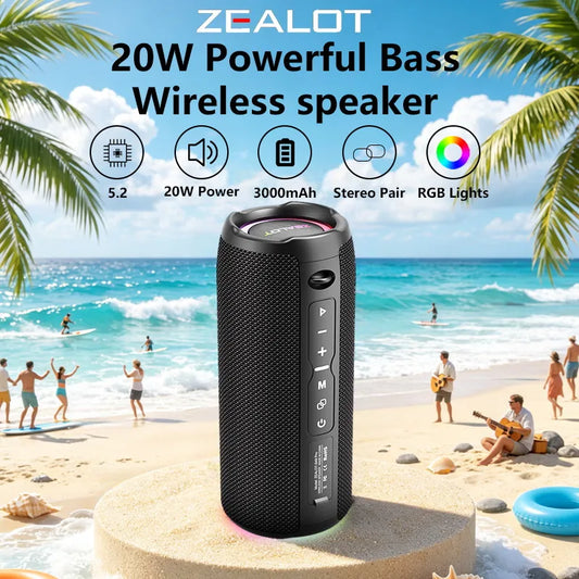 Zealot-S49 Pro 20W Wireless Speaker,RGB Light Wireless Hifi Sound quality, Bass Boost，Dual Pairing,3000mAh Battery