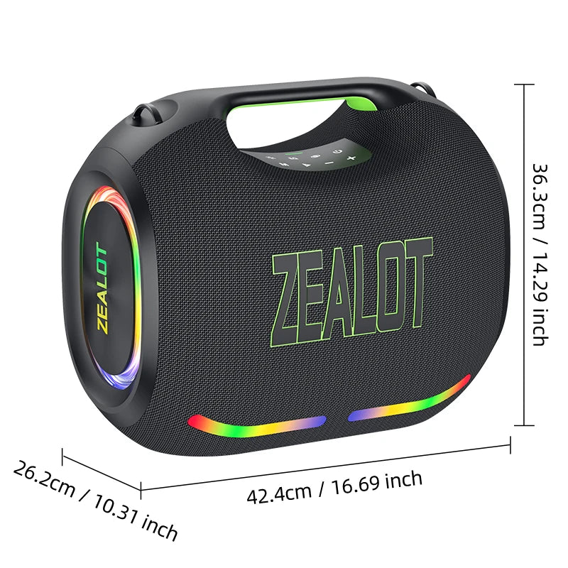 ZEALOT-ZE21 400W Big Power Wireless Bluetooth Peaker Outdoor Portable 48000mAh Long Battery With RGB Color Lights TWS Subwoofer High Volume Waterproof Bluetooth Speaker
