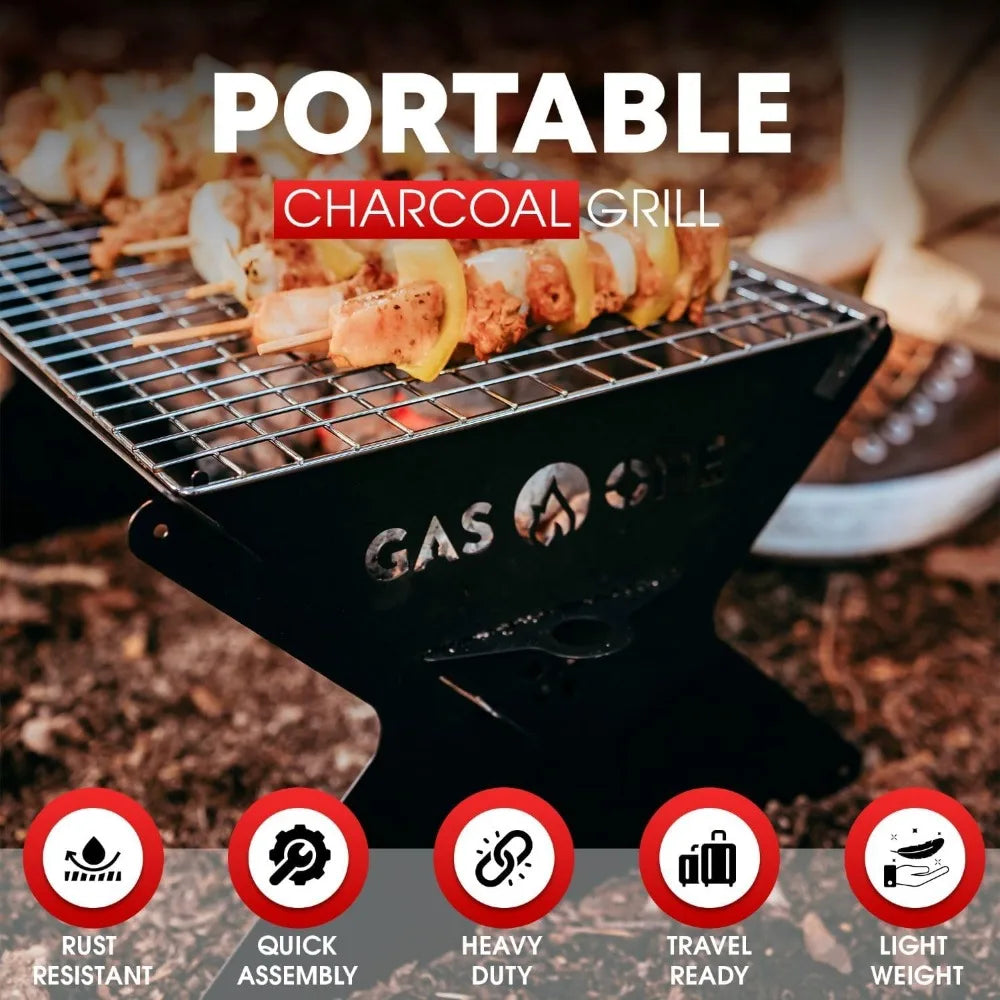 15 Inch Foldable Charcoal Grill for Camping Backyard Patio Heavy Duty Portable Fire Pit Camp Cooking