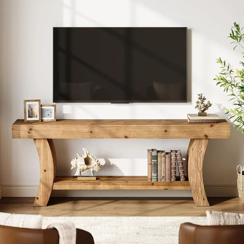 63" Solid Wood TV Stand or 55/60/65/75" TVs, armhouse TV ole, Low Entertainment Center with Storage or Living Room, Bedroom