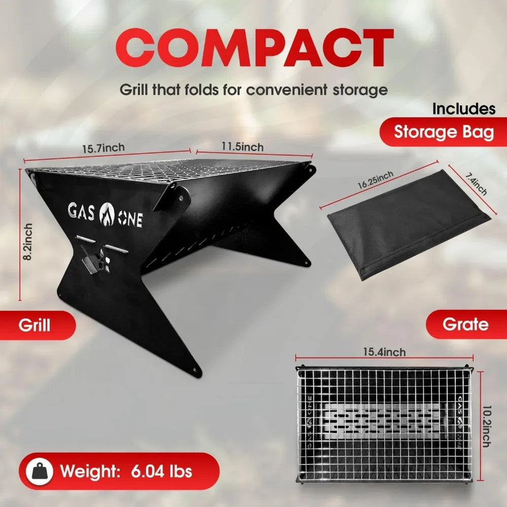 15 Inch Foldable Charcoal Grill for Camping Backyard Patio Heavy Duty Portable Fire Pit Camp Cooking