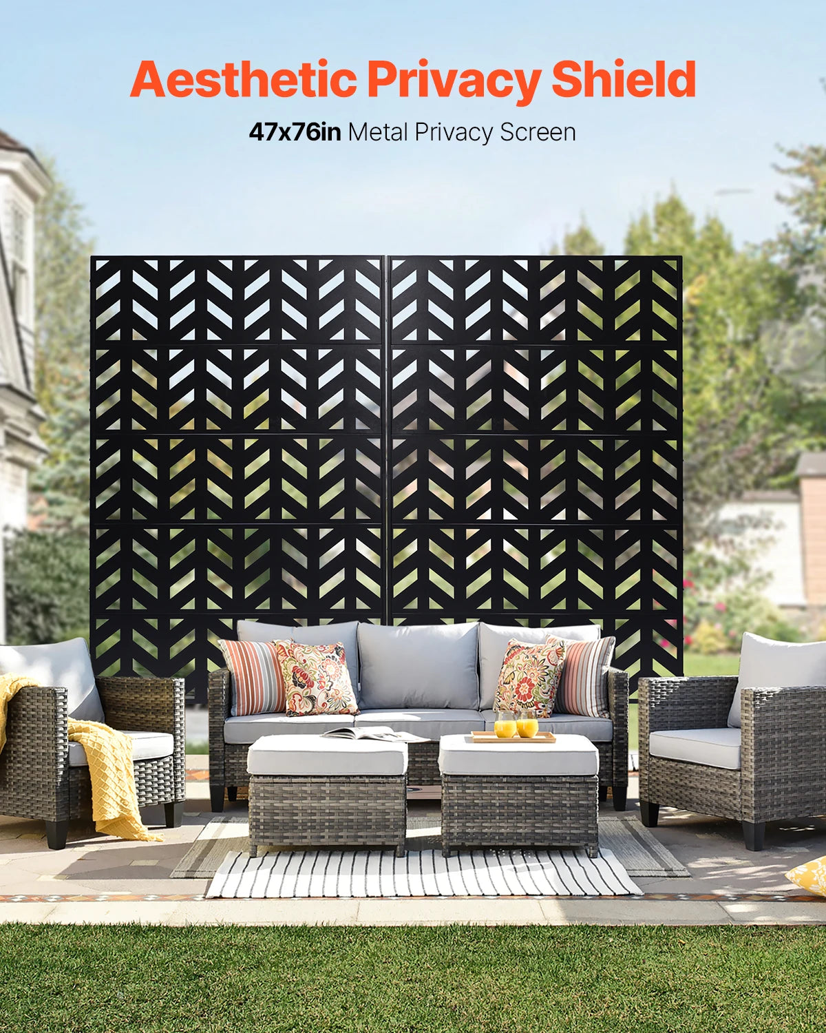 VEVOR Metal Privacy Screen Outdoor Privacy Screens 5-Panel Decorative Garden Steel Privacy Fence with Stand for Balcony Patio