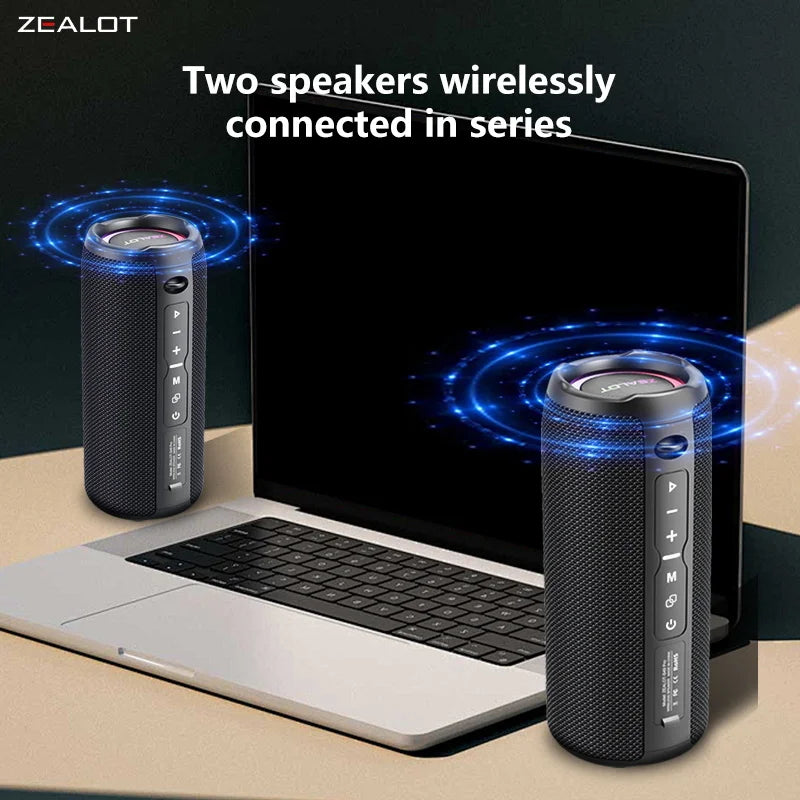 Zealot-S49 Pro 20W Wireless Speaker,RGB Light Wireless Hifi Sound quality, Bass Boost，Dual Pairing,3000mAh Battery