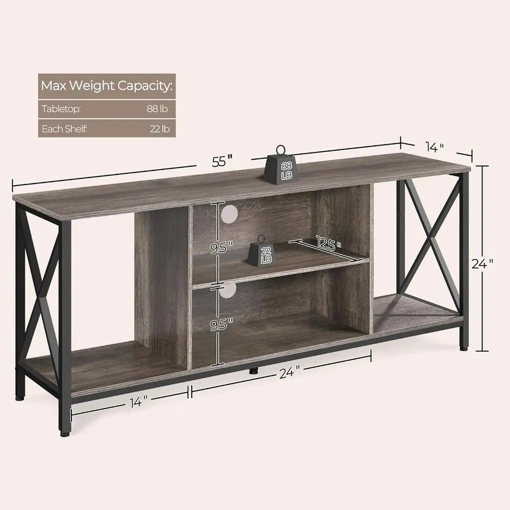 TV Stand or 65 Inch TV, Media Entertainment Center with Storage Shelves or Living Room, TV ole Table or Living Room, Taupe Wood