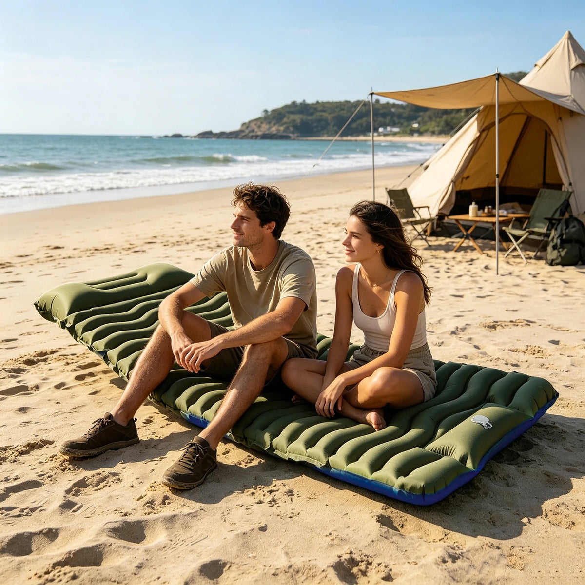 PAKICETUS Foot Pump Air Mattress, Quick Inflation Ultra Thick Anti-Slip Surface Durable TPU Inflatable Bed, Portable Camping Mat Guest Bed for Home Travel Outdoor Use