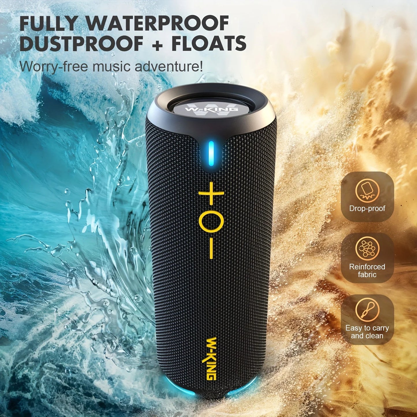 W-KING D320 40W Portable Speaker, IP67 Waterproof, APP Control, High-Quality Audio, TF/AUX, Dynamic Lights for Party, Outdoor, Shower