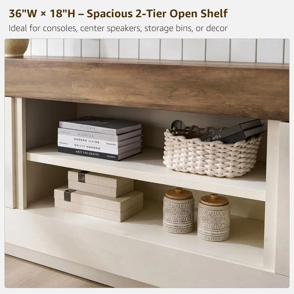 ern 70" TV Stand, Entertainment Center or TVs Up to 80", Media ole with Large Open Storage & Side Cabi, Thick Wood Design or Liv