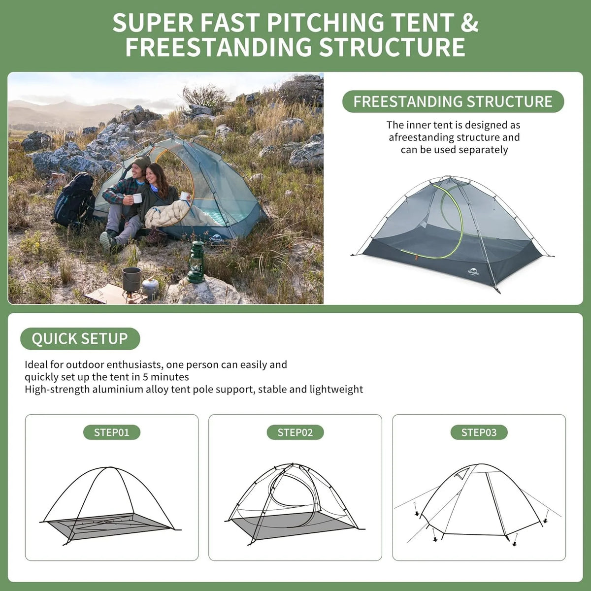 Naturehike 20D Ultralight Tent 2 Person PU4000mm Waterproof Trekking Tents Hiking Backpacking Shelter Tent Travel Tent