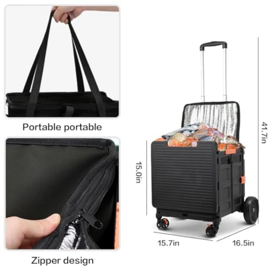 Cooler Bag WheeledLarge Insulated Rolling Cooler Collapsible Leakproof Portable Hard Framed Ice Packs for Camping Picnic Beach