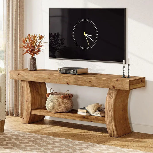 63" Solid Wood TV Stand or 55/60/65/75" TVs, armhouse TV ole, Low Entertainment Center with Storage or Living Room, Bedroom