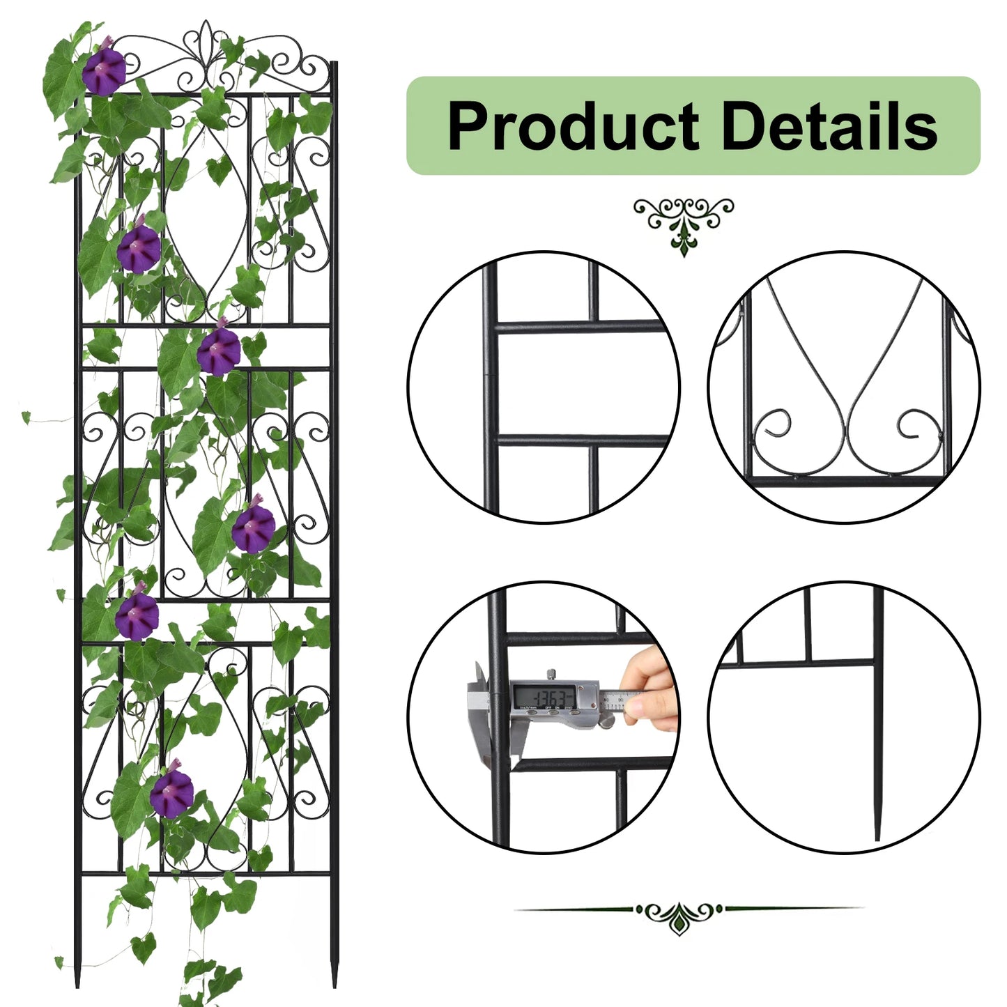 2pcs Tall Rustproof Metal Garden Trellis for Climbing Plants Plant Support Fence Decorative Garden Accessories