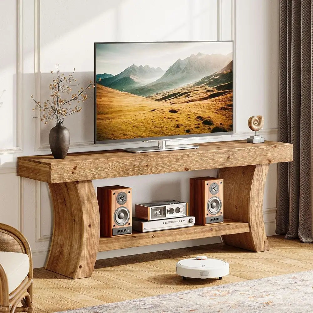 63" Solid Wood TV Stand or 55/60/65/75" TVs, armhouse TV ole, Low Entertainment Center with Storage or Living Room, Bedroom