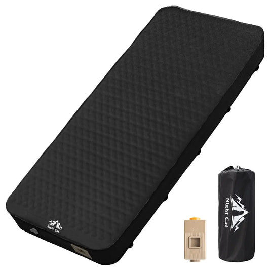 Night Cat Inflatable Sleeping Pad: Built in Electric Pump 4" Thick Foam Black Camping Sleeping Pads for Travel Car Camping