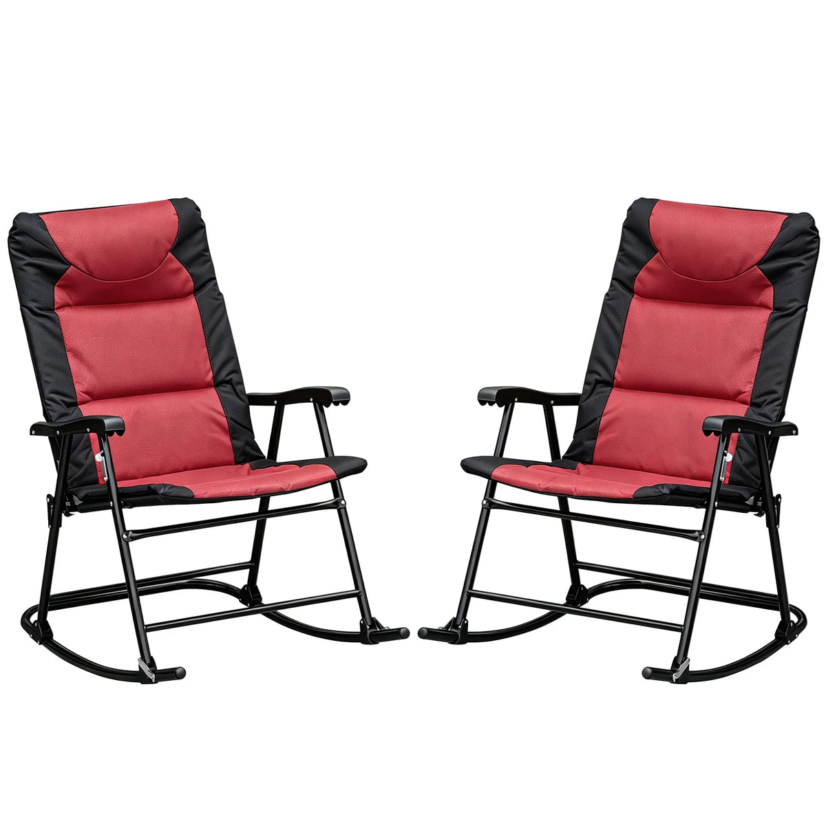 2PC Oversized Folding Rocking Camping Chairs, Portable Outdoor Rockers, Red