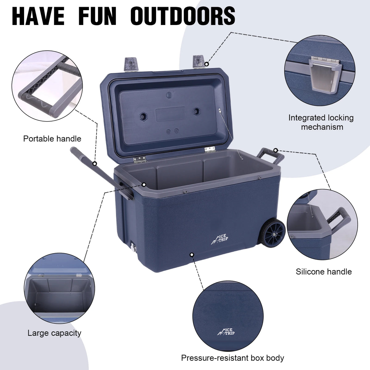70L Portable Car Wheel Insulator Plastic Cooler Box Keep Food Warm Ice Chest Box for Beach Drink Beverage Camping Picnic Fishing