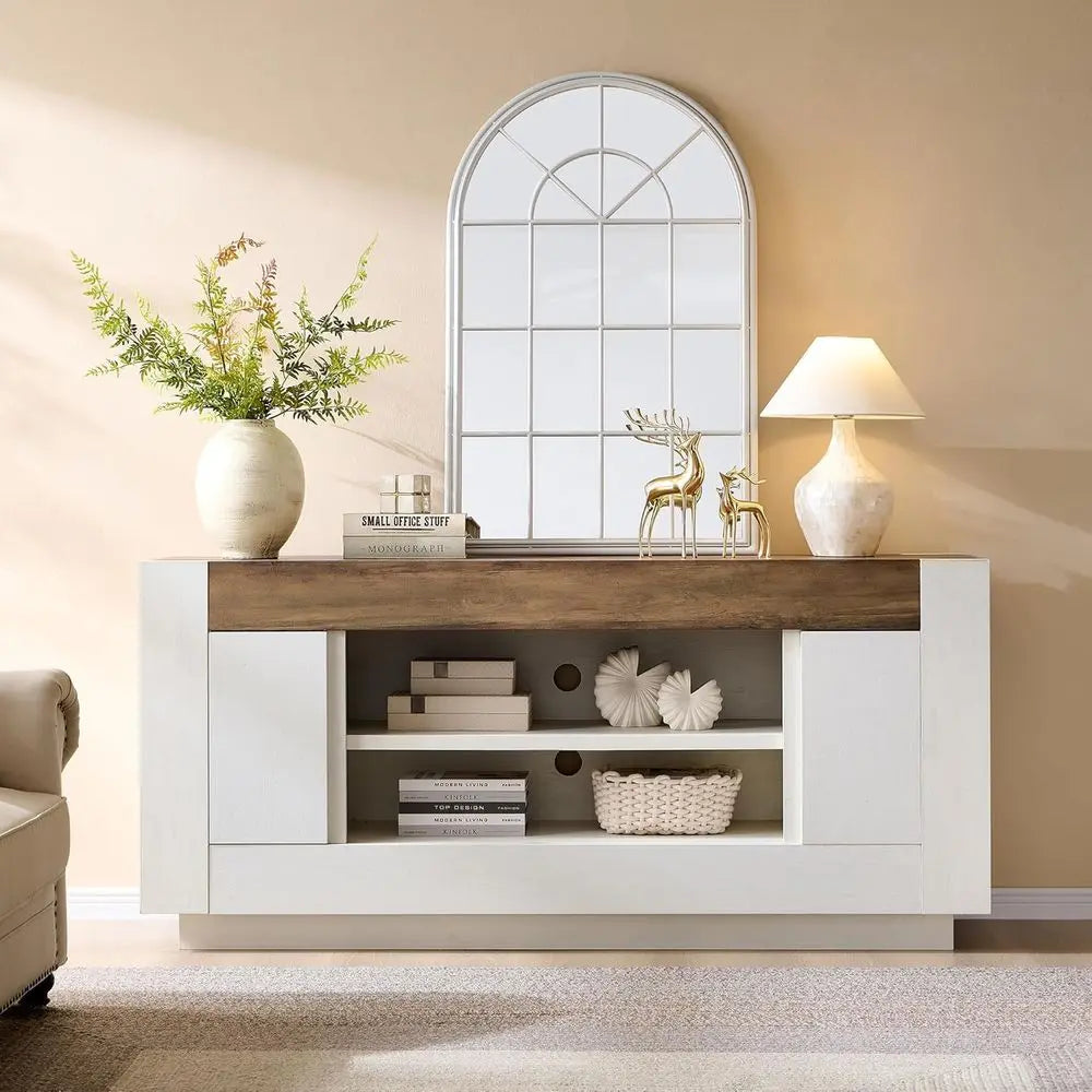 ern 70" TV Stand, Entertainment Center or TVs Up to 80", Media ole with Large Open Storage & Side Cabi, Thick Wood Design or Liv