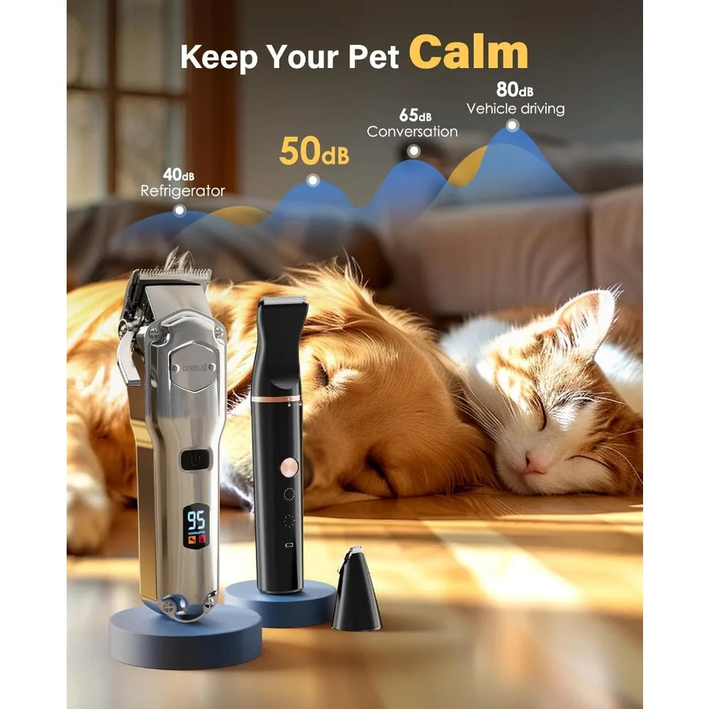 oneisall Dog Grooming Kit for Heavy Thick Hair&Coats/Low Noise Rechargeable Cordless Waterproof Dog Clippers for Grooming