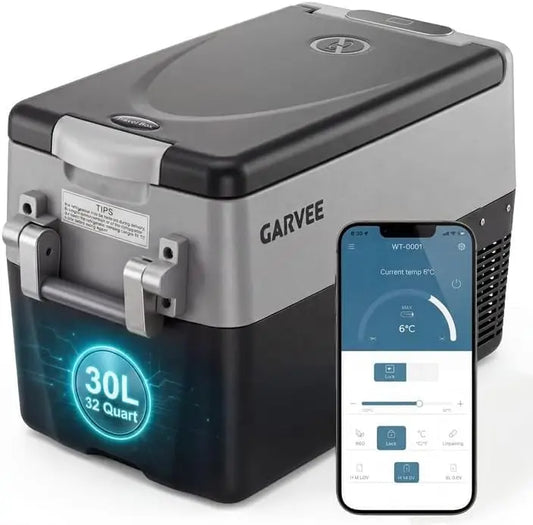 Dual Zone Car Refrigerator Freezer 32QT 12V Portable Vehicle Cooler With App Control Metal Basket AC DC Power For Camping RV Truck Fishing Travel Home