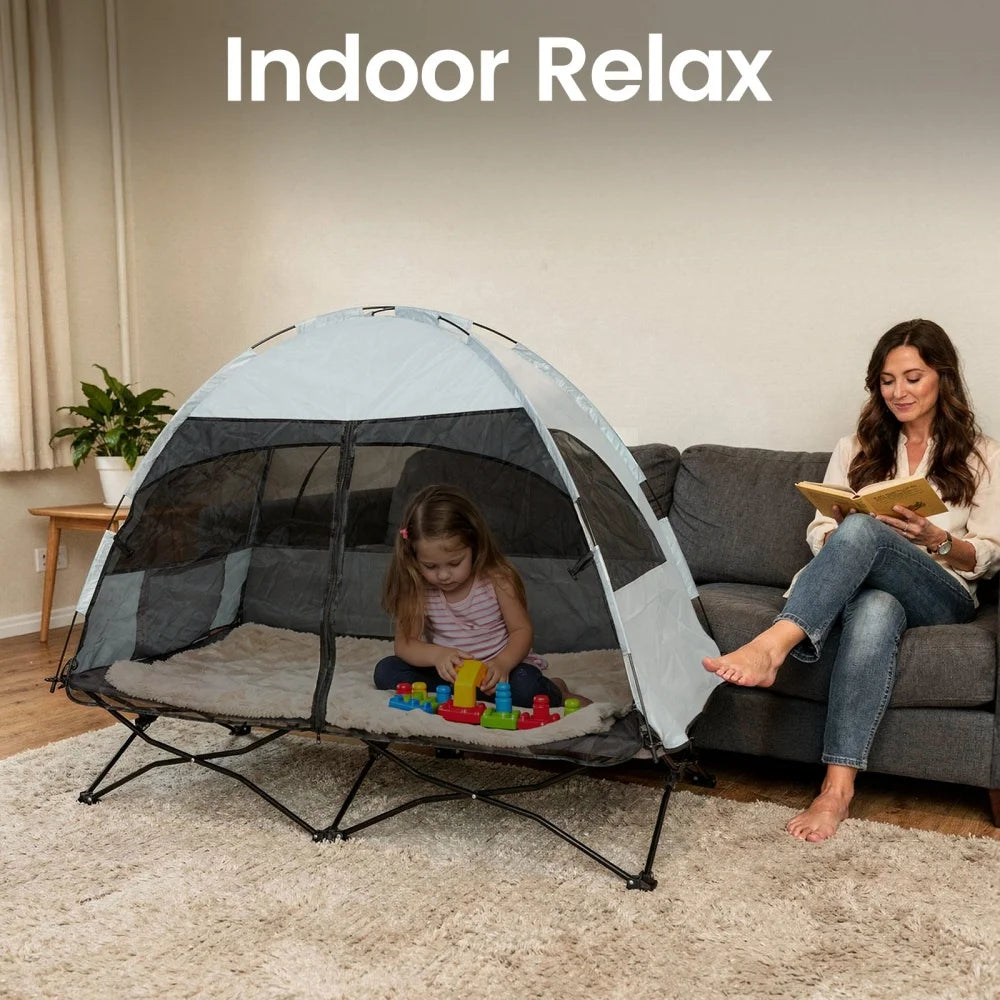 Protable Toddler Travel Bed with Tent: Foldable Kid Cot Tent for Family Camping Hiking