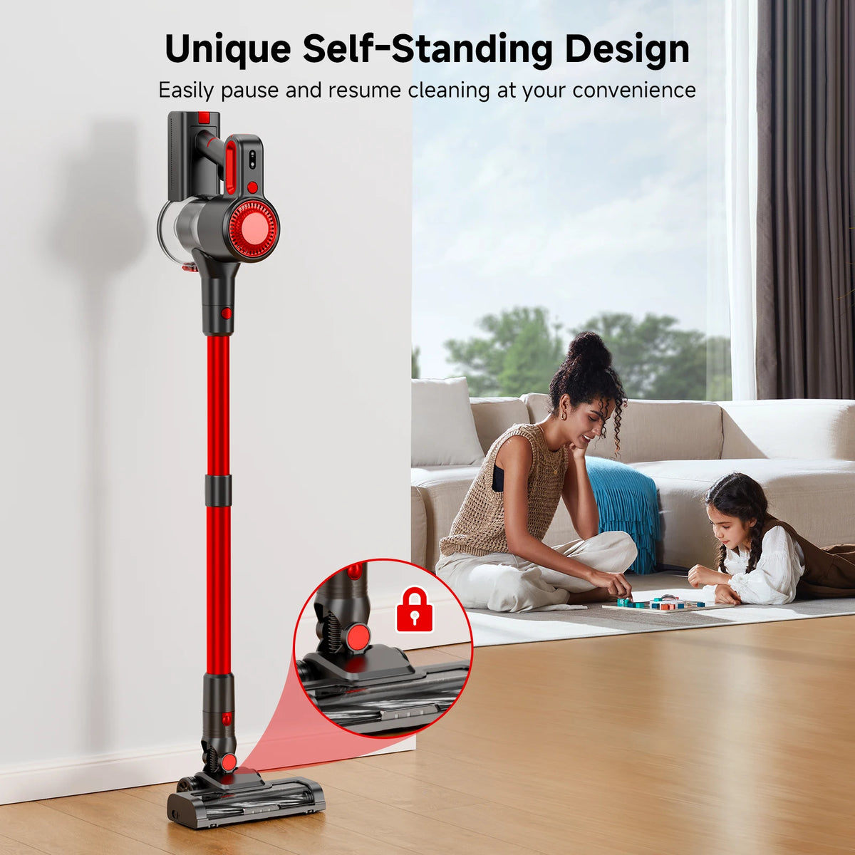 Honki 78KPa Powerful Cordless Vacuum Cleaner LED Display 45Mins Self Standing Stick Vacuum 1.5L Large Dust Cup for Pet Hair Carpet Floor
