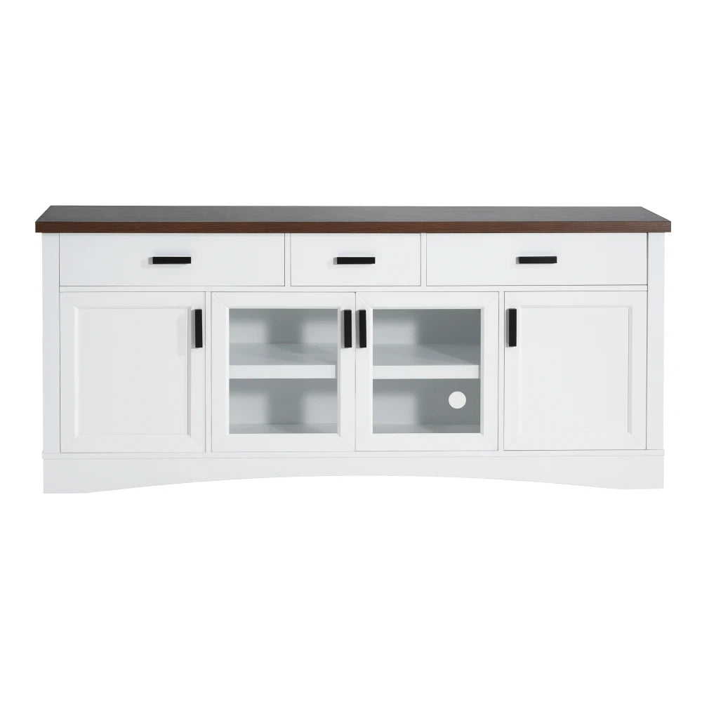 Modern White TV Console, 67" Width TV Stand, Glass Doors & Storage Drawers, Adjustable Shelves (Old SKU:N779P296233W)