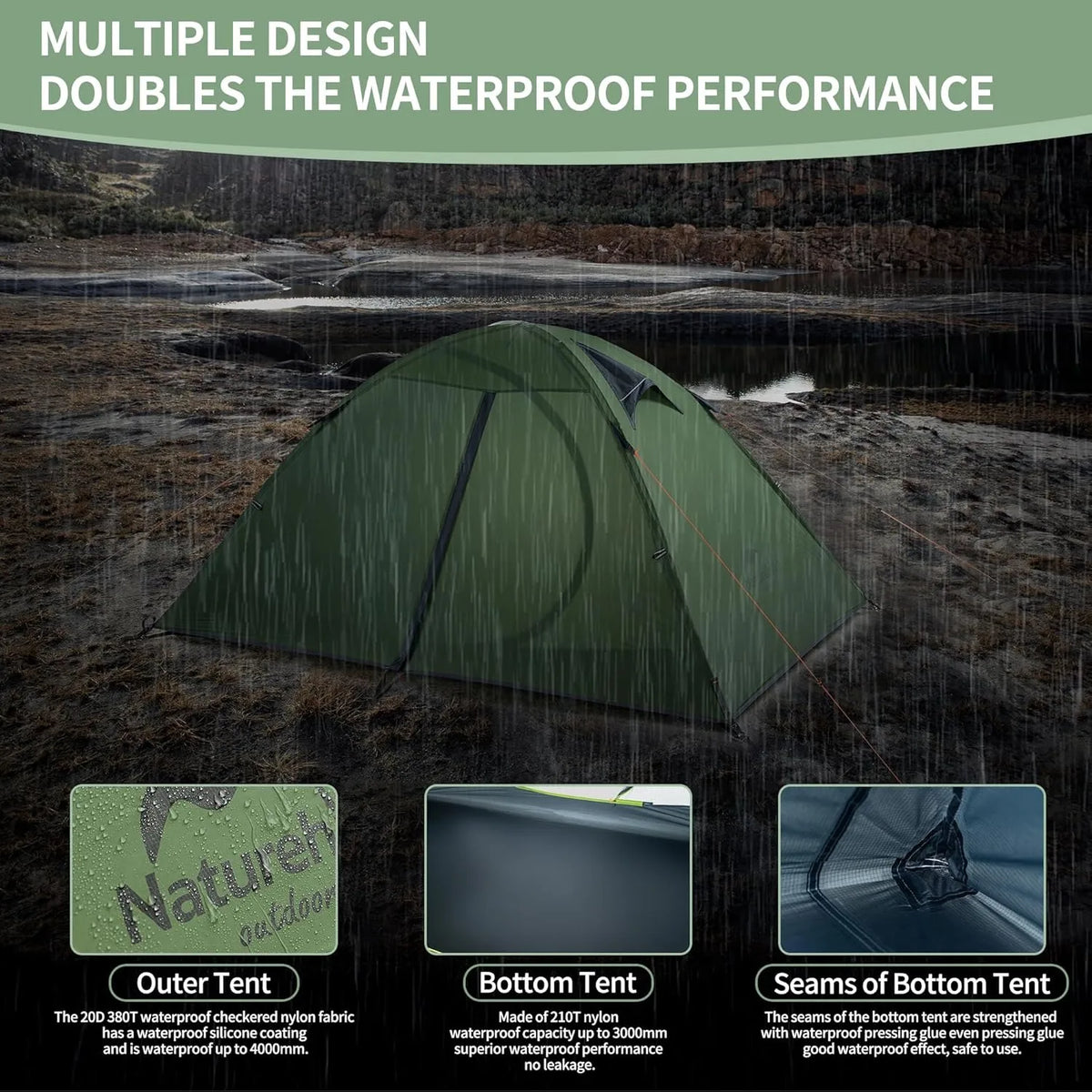 Naturehike 20D Ultralight Tent 2 Person PU4000mm Waterproof Trekking Tents Hiking Backpacking Shelter Tent Travel Tent
