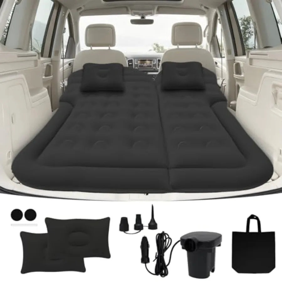 Car Air Mattress - Inflatable Bed for SUV RV Truck Backseat Trunk, Portable Camping Bed Flocked PVC Black Sleeping Mat for Vehi