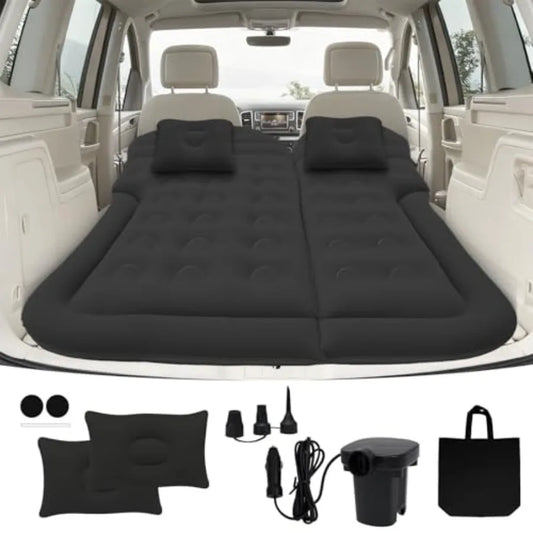 Car Air Mattress - Inflatable Bed for SUV RV Truck Backseat Trunk, Portable Camping Bed Flocked PVC Black Sleeping Mat for Vehi
