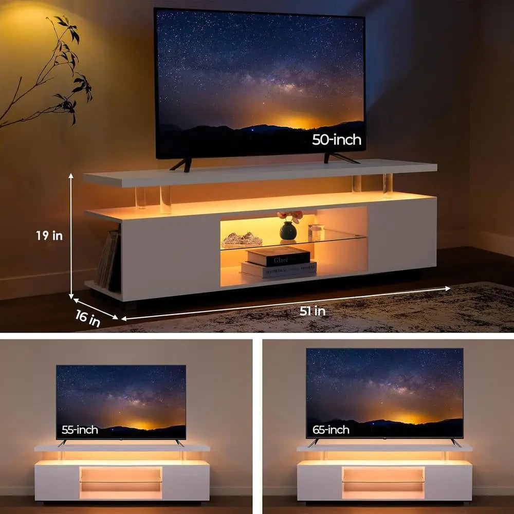 White TV Stands or Living Room LED TV Stand ern TV Stand with Storage or 50/55/60 inche TVs Entertainment Center or Living Room