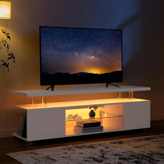 White TV Stands or Living Room LED TV Stand ern TV Stand with Storage or 50/55/60 inche TVs Entertainment Center or Living Room