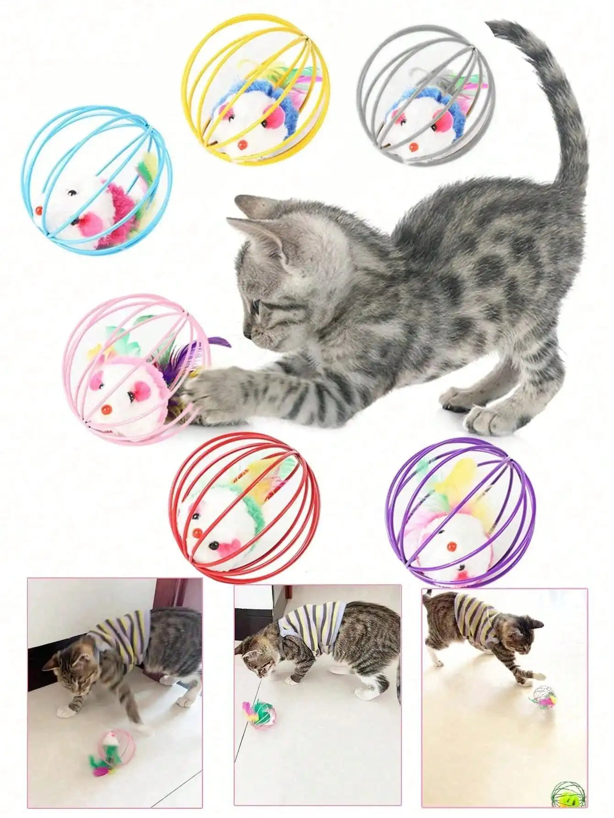 Colorful Caged Mice Relieve Boredom Fun And Fun Toy Set - Keep Your Cat Entertained With Interactive Rolling Balls & Mouse Toys