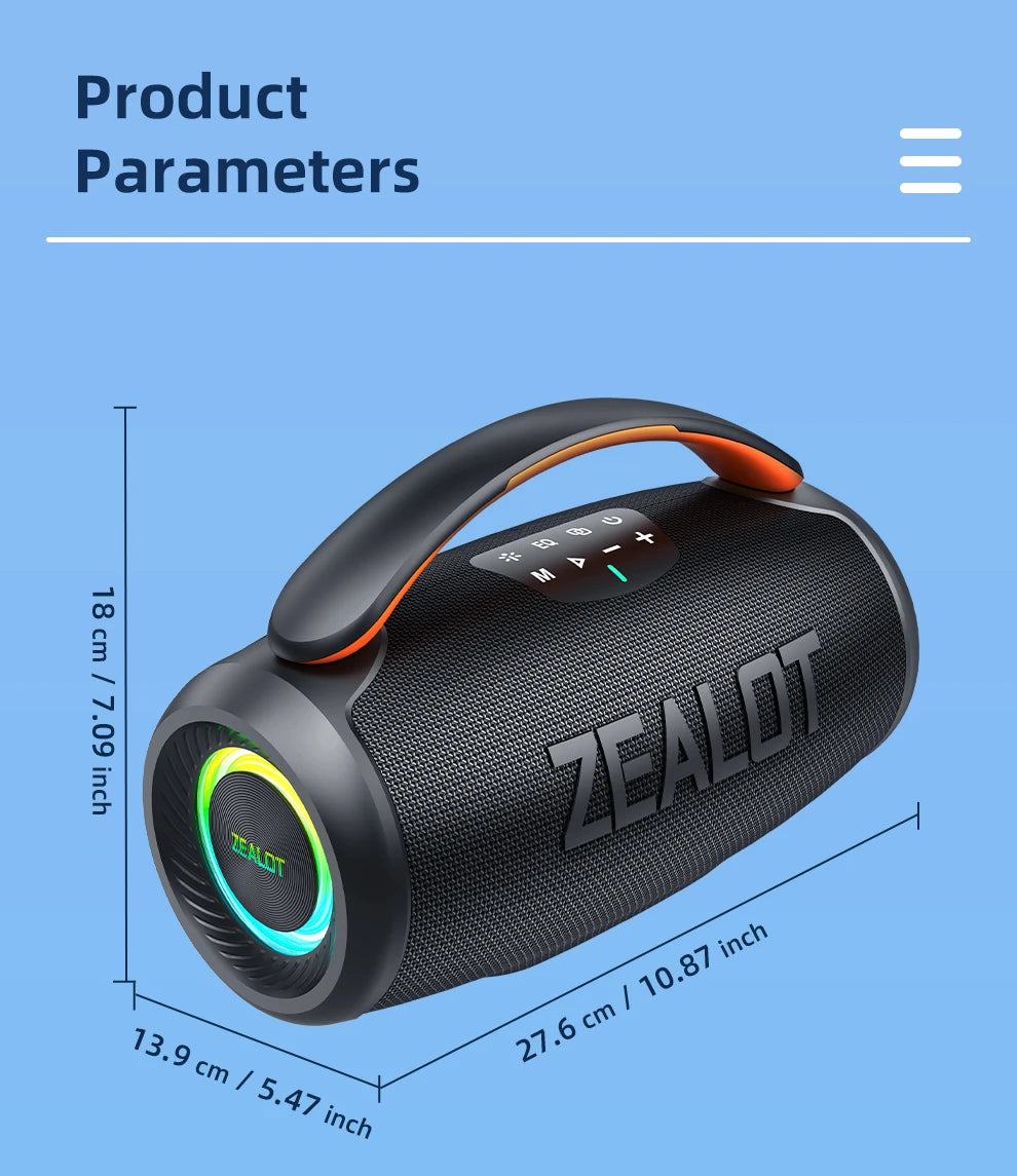 ZEALOT-P11 Bluetooth Speaker 50W Wireless Party Speaker with Bluetooth 5.4 Stereo Sound Comfortable handle Controllable Lightin Portable For Outdoors Long Battery Life