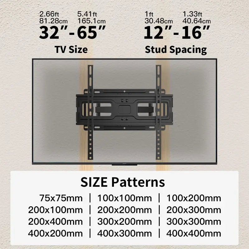 Full Motion TV Wall Mount for Most 32-65 inch TVs up to 99 lbs, TV Mount with Dual Articulating Arms Tilt Swivel Extension Leveling, Max VESA 400x400mm, Fits 12"/16" Wood Studs
