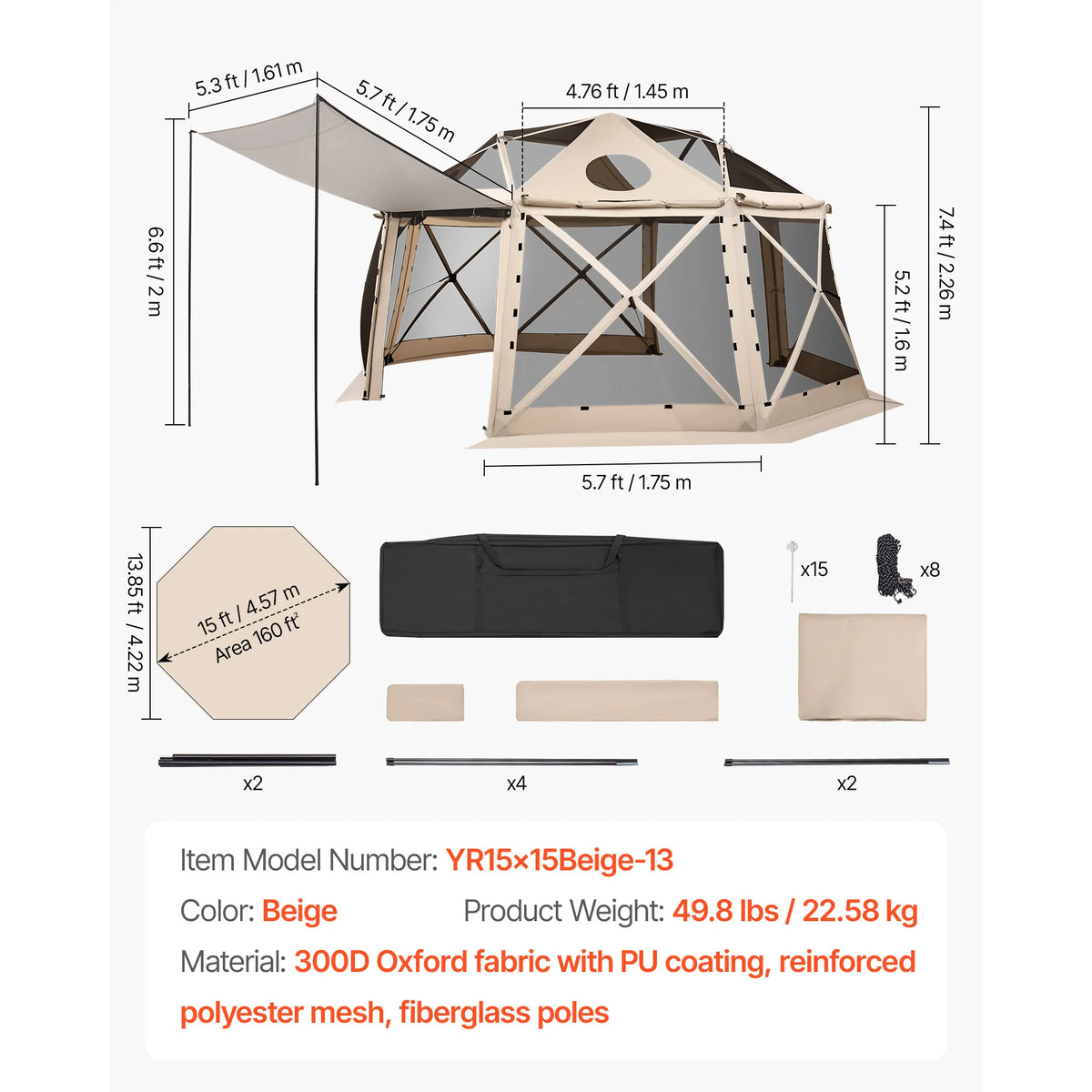 SucceBuy Pop up Gazebo Screen Tent Camping Canopy Tent w/ Removable Top&Carry Bag Quick-Set&Bite-Proof Screen House Sun Shelter