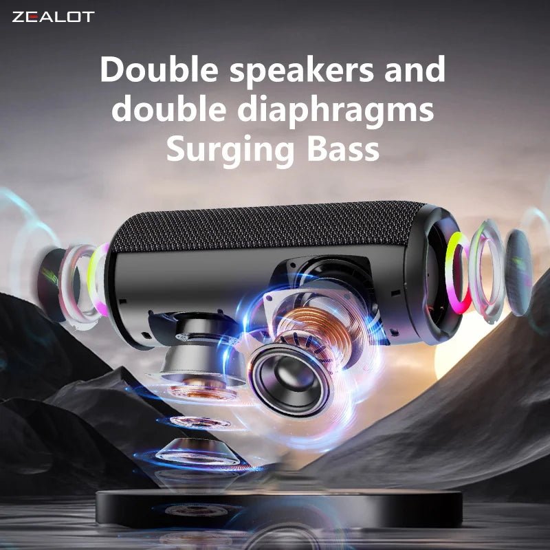 Zealot-S49 Pro 20W Wireless Speaker,RGB Light Wireless Hifi Sound quality, Bass Boost，Dual Pairing,3000mAh Battery