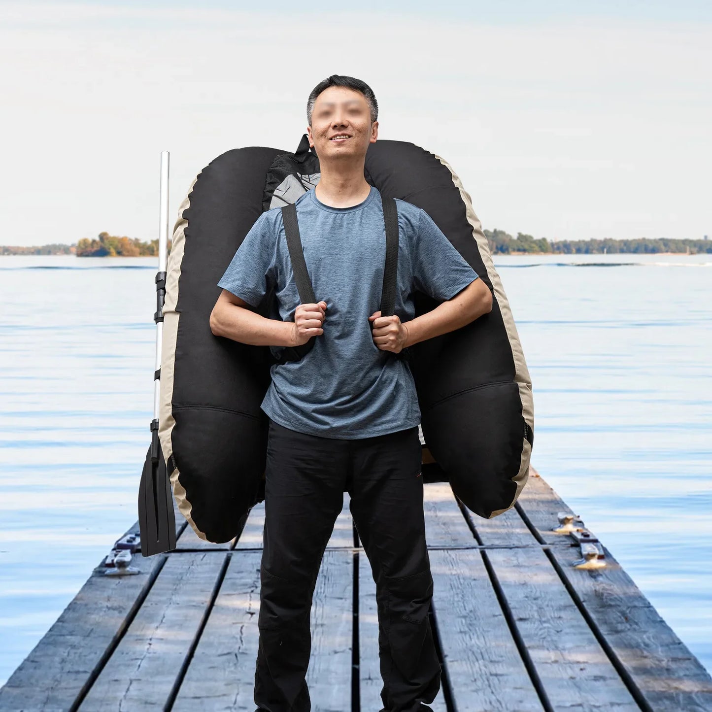 Outdoor Fishing Inflatable Boat Raft with Pump Adjustable Backrest 130kg Load Capacity for Lakes Rivers