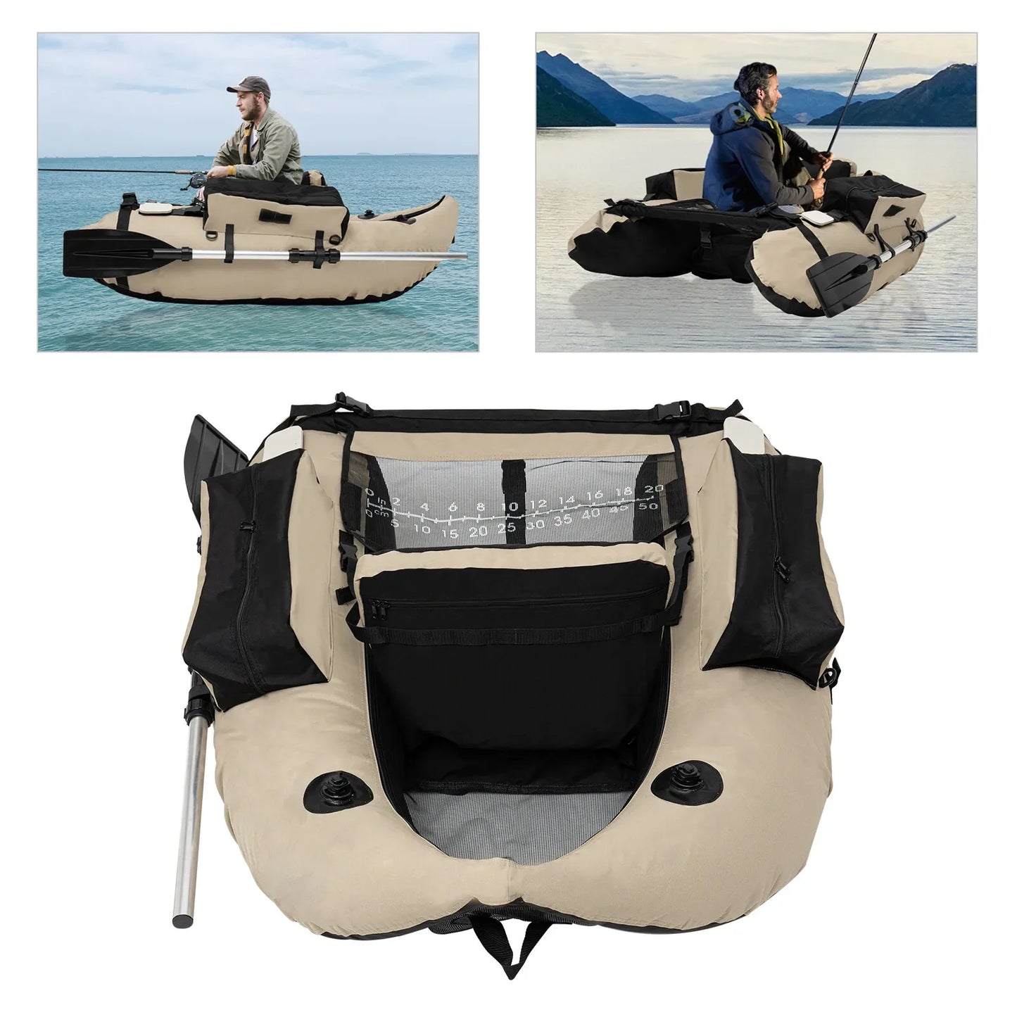 Outdoor Fishing Inflatable Boat Raft with Pump Adjustable Backrest 130kg Load Capacity for Lakes Rivers