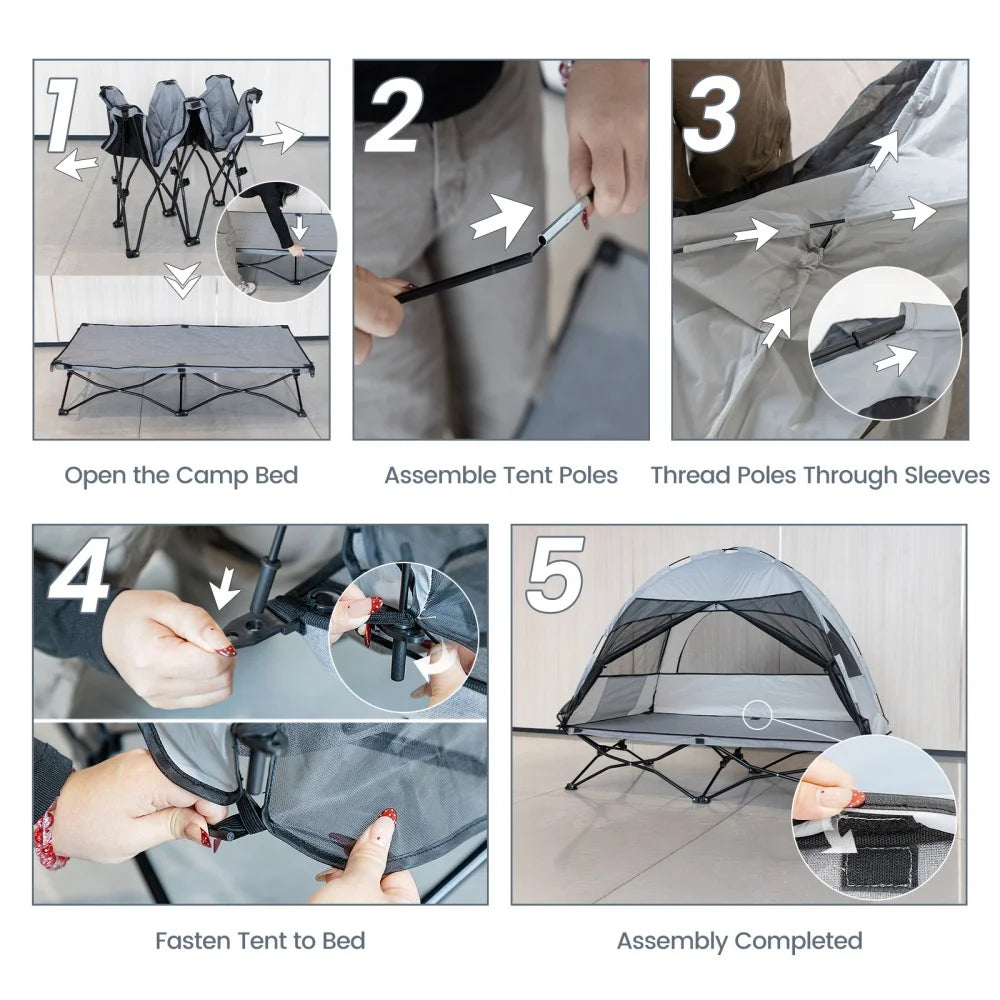 Protable Toddler Travel Bed with Tent: Foldable Kid Cot Tent for Family Camping Hiking