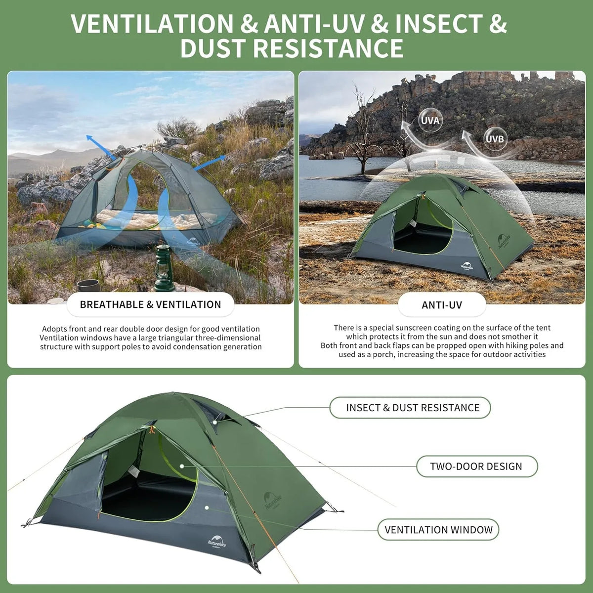 Naturehike 20D Ultralight Tent 2 Person PU4000mm Waterproof Trekking Tents Hiking Backpacking Shelter Tent Travel Tent
