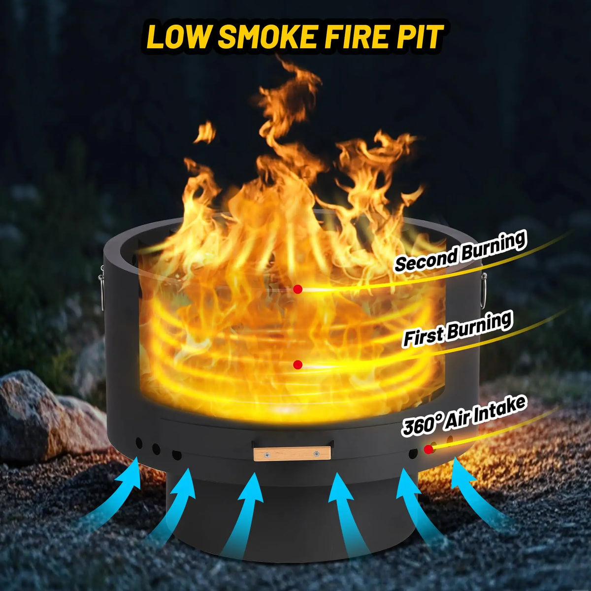 26 Inch Smokeless Wood Burning Fire Pit Table With Removable Ash Pan, Lid Poker & Carry Bag For Patio Backyard Camping BBQ Bonfire