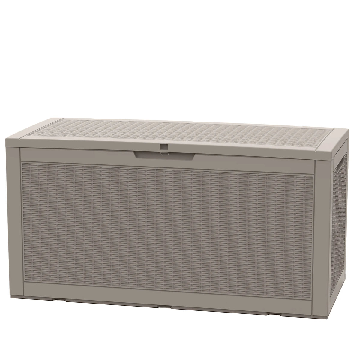 100 Gallon Outdoor Storage Deck Box, Resin Rattan Pattern Storage Container with Lid Support Bar, Indoor & Outdoor Patio Storage Box