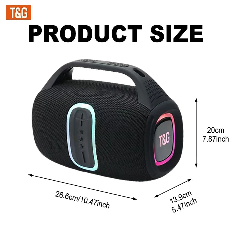 T&G Portable Bluetooth Wireless Speaker 24W HD Stereo Sound Colorful LED Lights IPX4 Waterproof 3600mAh Battery Outdoor Speake