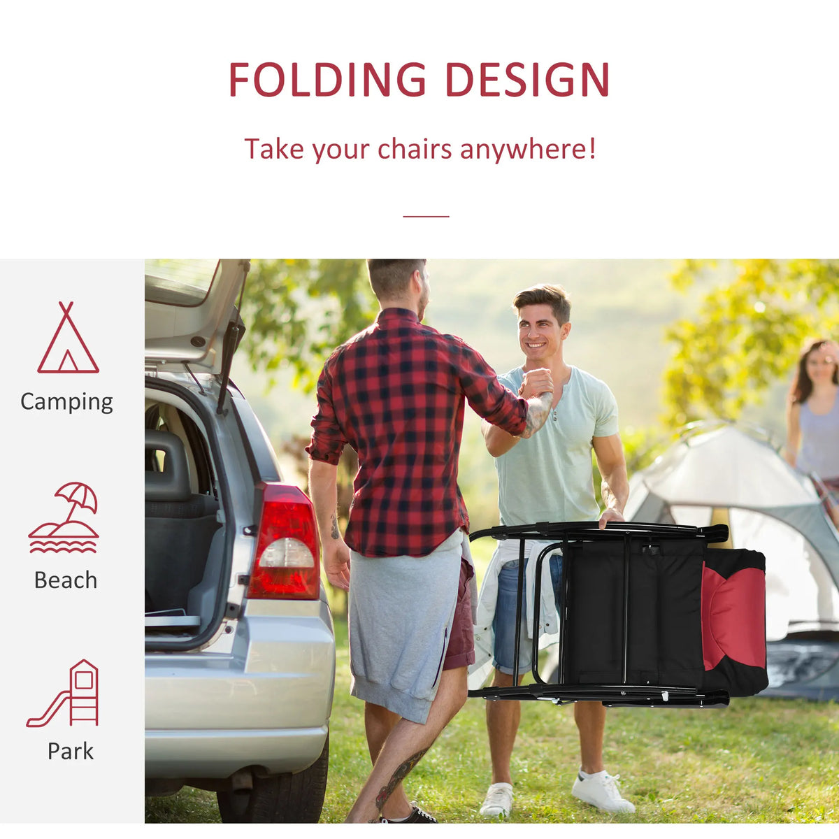 2PC Oversized Folding Rocking Camping Chairs, Portable Outdoor Rockers, Red
