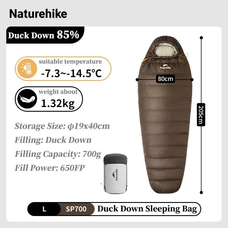 Naturehike Winter Camping Sleeping Bag 650FP Duck Down Sleeping Bag Upgraded Snowbird Mummy Outdoor Hiking Ultralight Warm Sleeping Bag