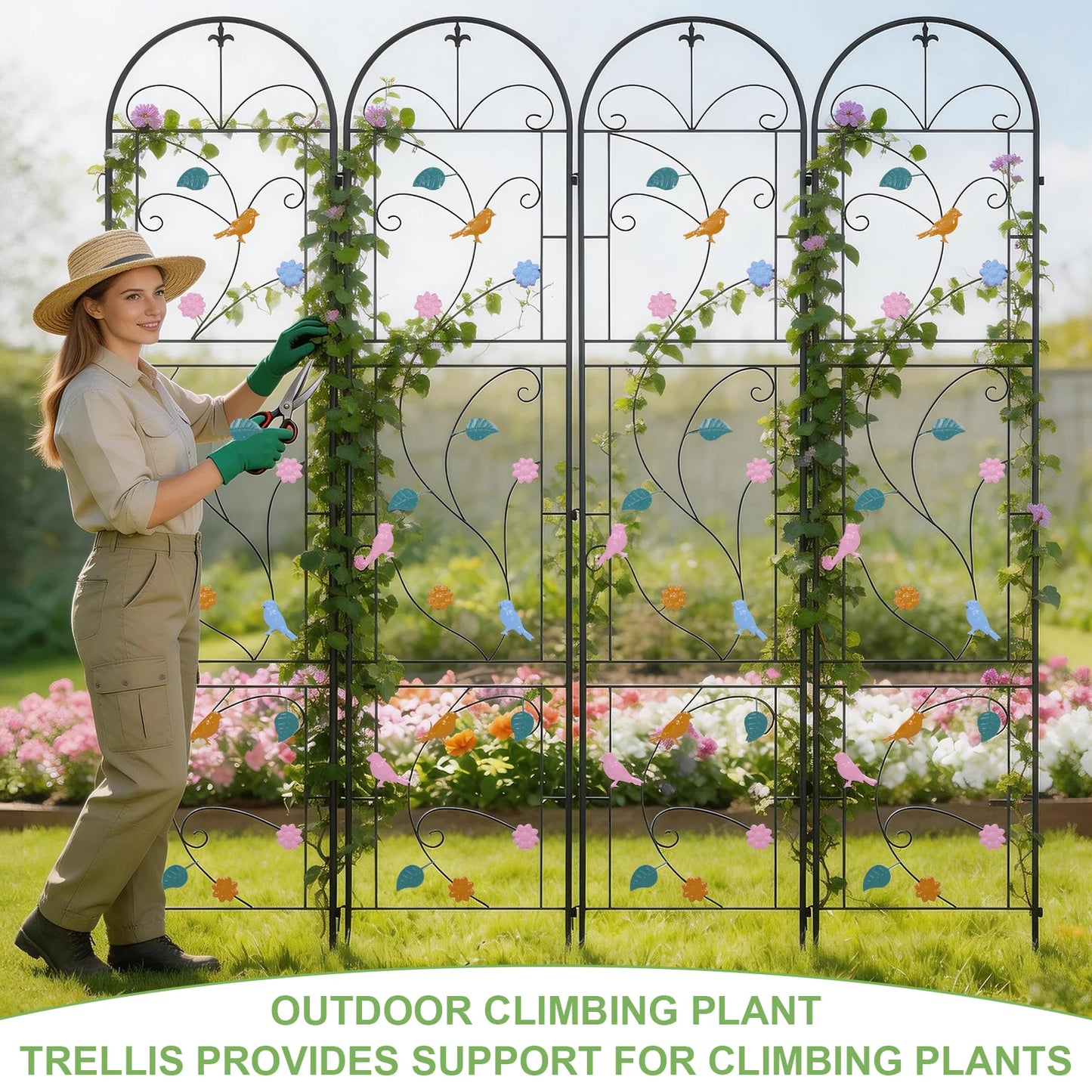 2 Pack Metal Garden Trellis Outdoor Climbing Plant Fence Support
