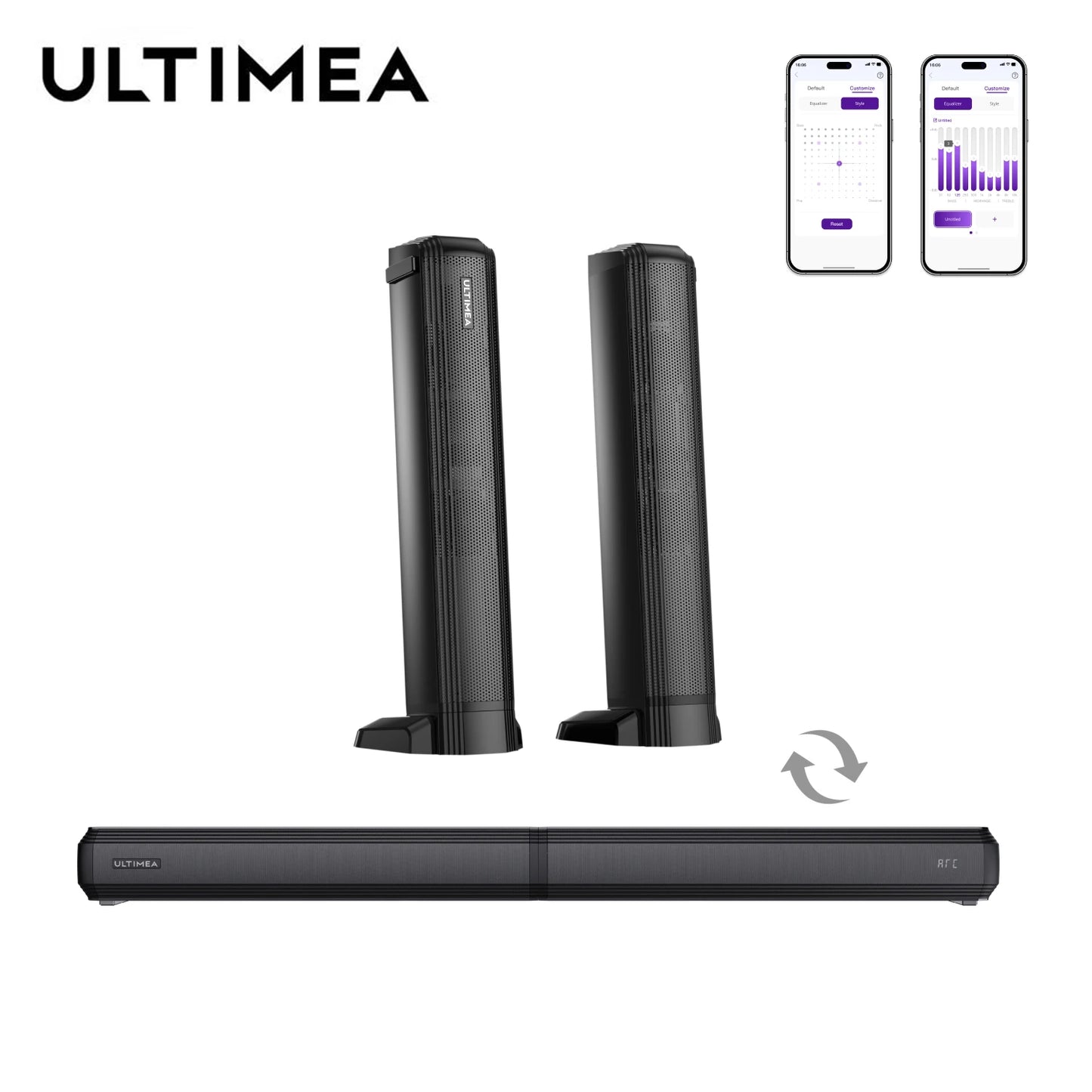 ULTIMEA 2.2ch Sound Bar for Smart TV,  2-in-1 Detachable Sound Bar for TV, App, Bluetooth 5.3 TV Soundbar, 2025 Upgraded