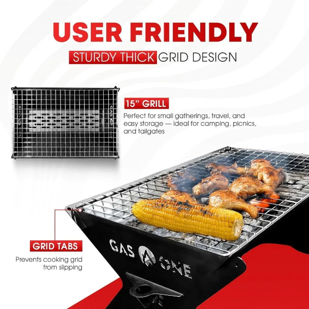 15 Inch Foldable Charcoal Grill for Camping Backyard Patio Heavy Duty Portable Fire Pit Camp Cooking