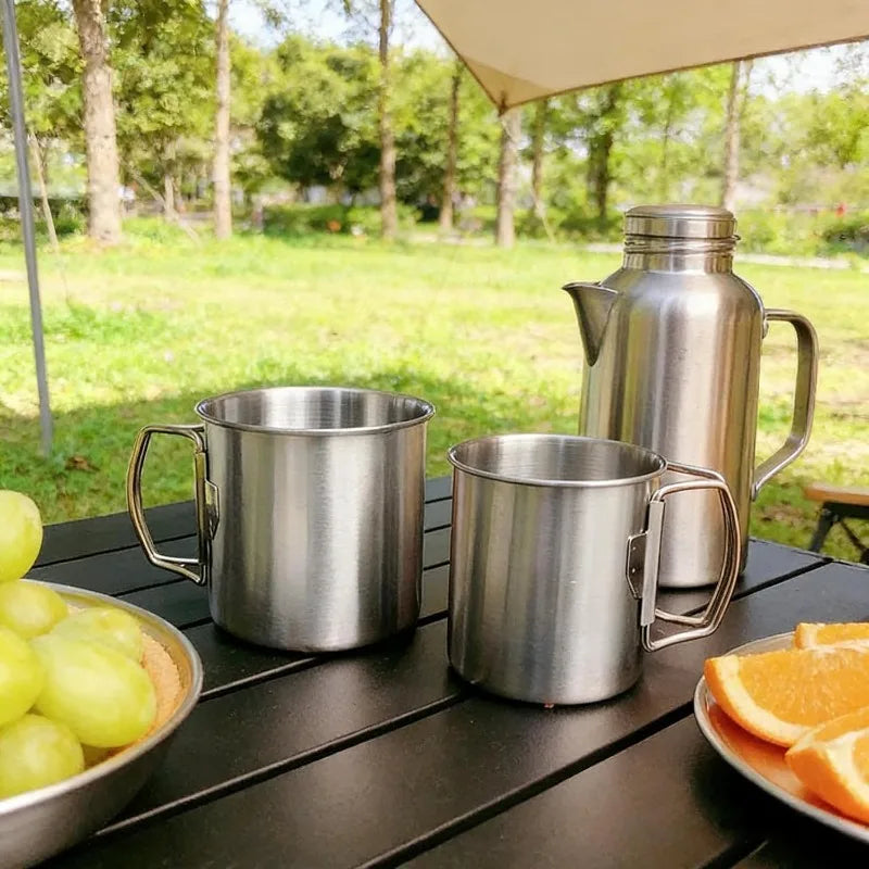 1Set/15Pcs Stainless Steel Plates and Bowls Camping Plates Reusable Steel Snack Bowls Feeding Serving Dinner Dishes Double Walled Insulated for Men Wome