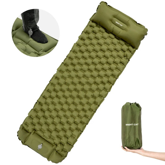 Night Cat Inflatable Sleeping Pads Mat Bed with Pillow Foot Pump for Camping Backpacking Hiking Ultra-Light Compact Comfortable Extendable 77"x25.5"