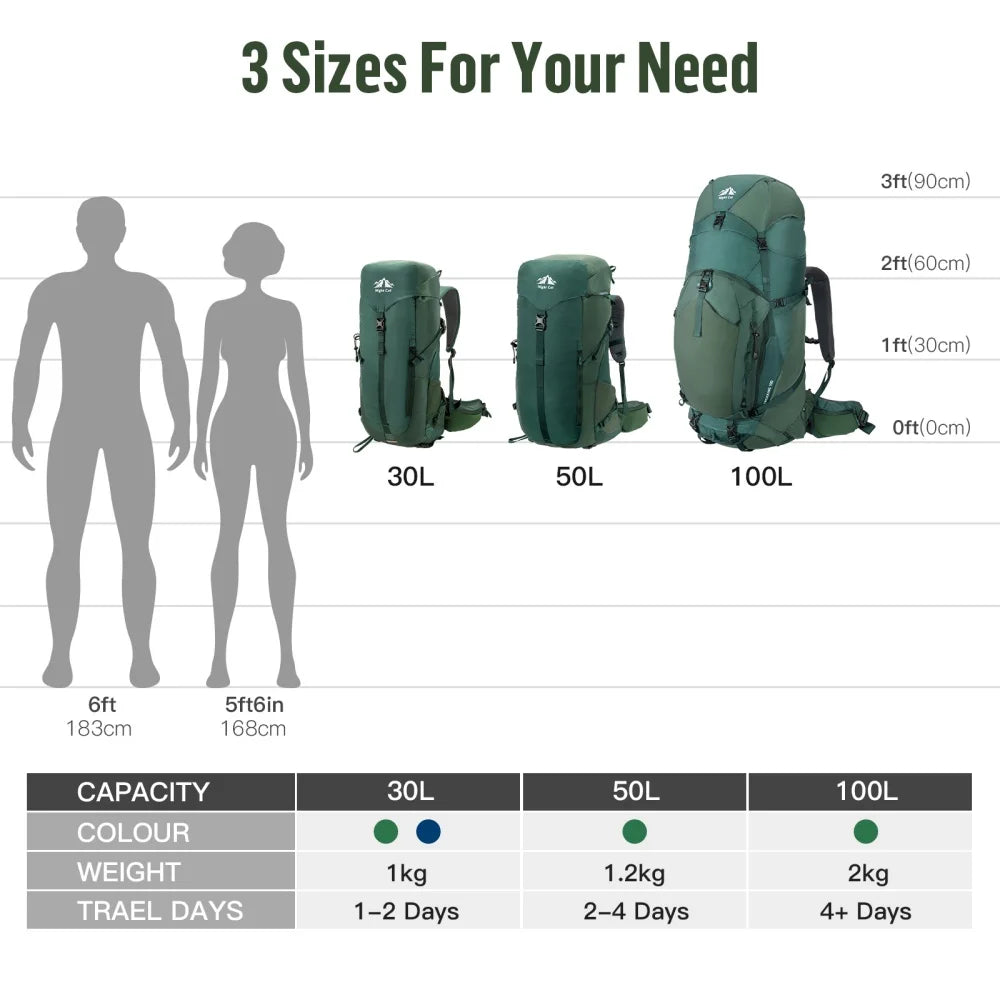 Night Cat Internal-frame Hiking Backpack: 100L Large Camping Backpack for Men Women Hiking Climbing Traveling Waterproof Rain Cover
